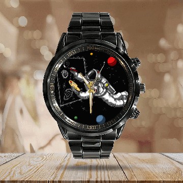 Discover Space Astronaut Painter Artist Cosmic Planets Art Student Calendar Steel Band Watch