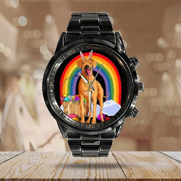 Discover Rhodesian Ridgeback Easter Eggs Bunny Dog Zip Calendar Steel Band Watch