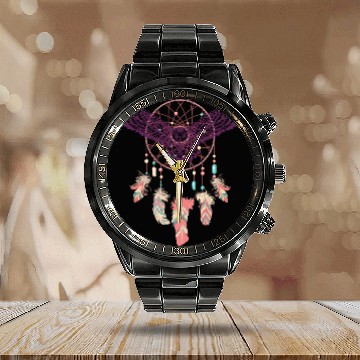 Discover Native American Dreamcatcher Owl Boho Tribal Design Calendar Steel Band Watch