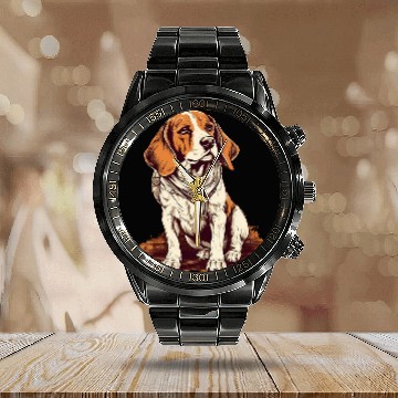 Discover Pawsome Clasp Co s VintageStyle Beagle Calendar Steel Band Watch