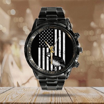 Discover Quail American Flag quail hunting 21 Zip Calendar Steel Band Watch