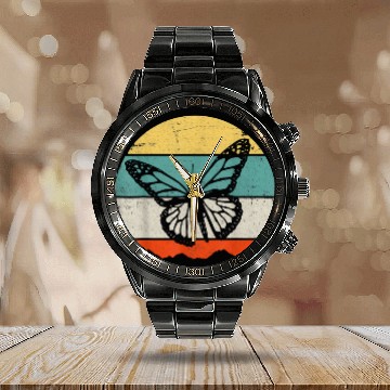 Discover Retro Sunset Butterfly Insect Calendar Steel Band Watch