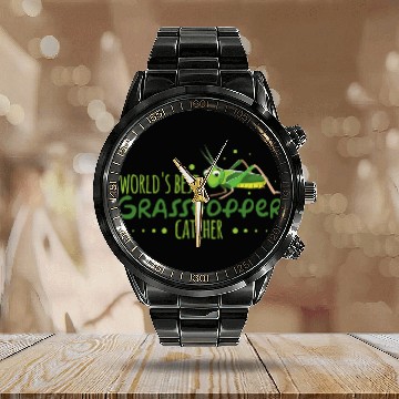 Discover Worlds Greatest Grasshopper Catcher Entomologist Insect Calendar Steel Band Watch