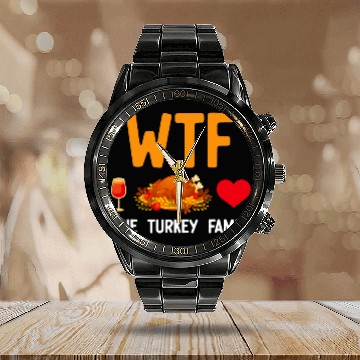 Discover WTF Thanksgiving Wines Turkey Family Calendar Steel Band Watch