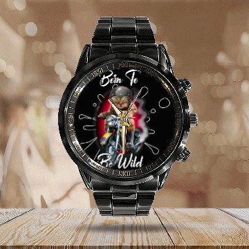 Discover Motorcycle biker cat meme funny summer tops Baseball Tees Calendar Steel Band Watch