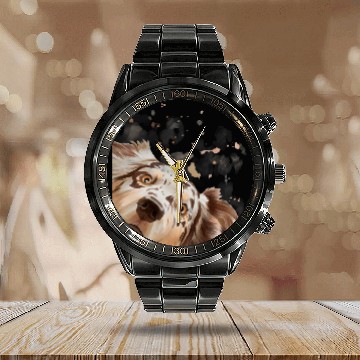 Discover Fuuny Curious Aussie Dog Australian Shepherd Calendar Steel Band Watch