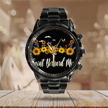 Discover Saint Bernard Mom Sunflower Zip Calendar Steel Band Watch