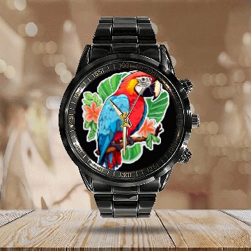 Discover Zoo Biologists Tropical Bird Rainforest Present Parrot Calendar Steel Band Watch