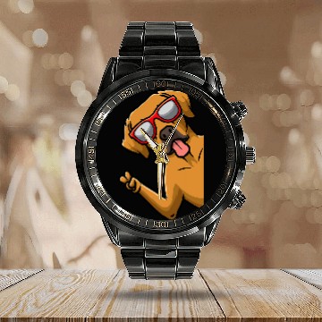 Discover Rhodesian Ridgeback Dog From Side With Sunglasses Calendar Steel Band Watch
