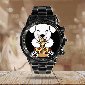 Discover Pizza Great Pyrenees Dog Calendar Steel Band Watch