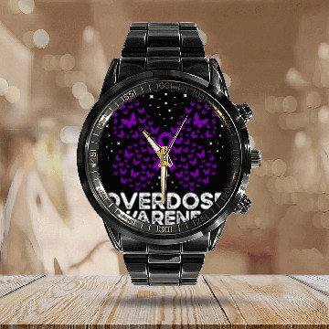 Discover Overdose Awareness Purple Ribbon Butterfly Calendar Steel Band Watch