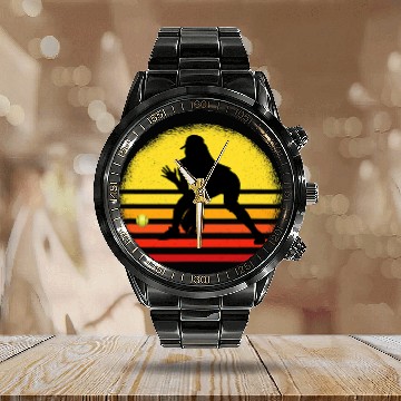 Discover Softball Sunset Fielder Girls Fastpitch 3 Calendar Steel Band Watch