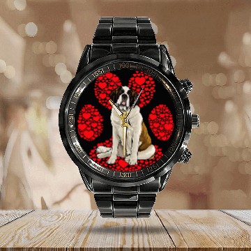 Discover Saint Bernard Dog Love Pata Calendar Steel Band Watch