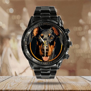Discover Natural Ear Doberman Calendar Steel Band Watch
