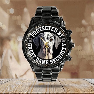 Discover Protected by Great Dane Security Calendar Steel Band Watch
