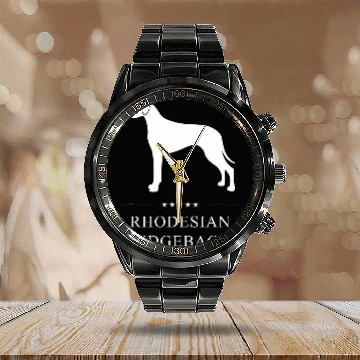 Discover Rhodesian Ridgeback Dog White Silhouette Calendar Steel Band Watch