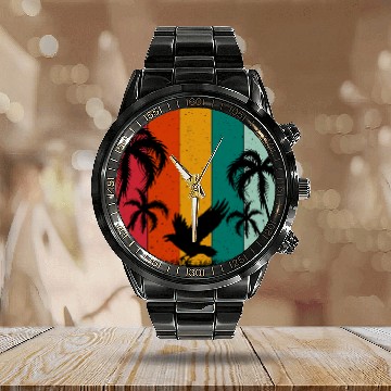 Discover Retro Summer Themed Design Raven Lover Summer Vacation Baseball Tees Calendar Steel Band Watch
