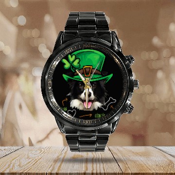 Discover Funny St Patricks Day Border Collie Dog Gaelic Baseball Tees Calendar Steel Band Watch
