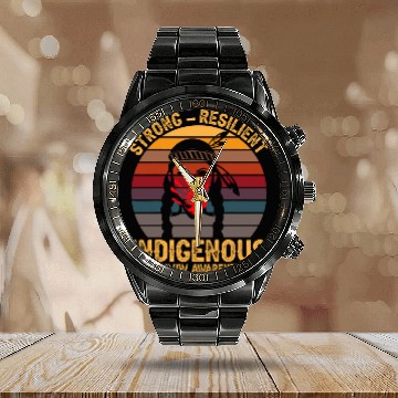 Discover Strong Resilient Indigenous Native American MMIW Awareness 1 Calendar Steel Band Watch