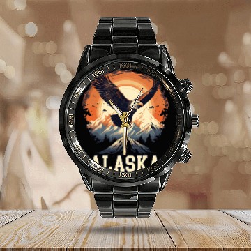 Discover Glacier Mountain Landscape Alaskan Wildlife Alaska Eagle Calendar Steel Band Watch