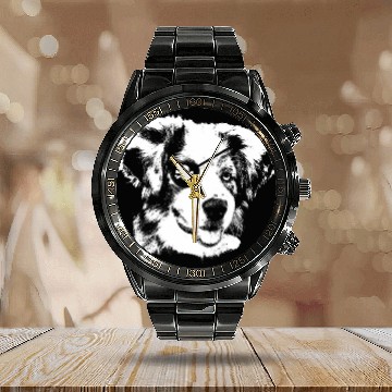 Discover Pirate Australian Shepherd Border Collie With Eye Patch Calendar Steel Band Watch
