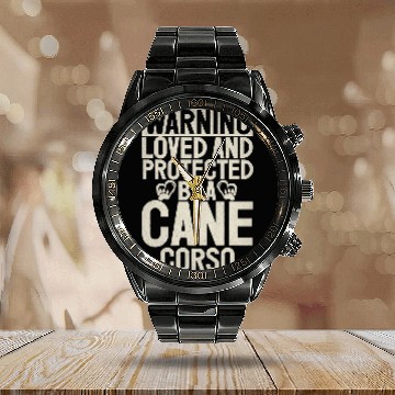 Discover Warning loved an protected by a Cane Corso Calendar Steel Band Watch