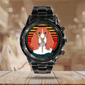 Discover Retro 80s Dog Face Pet Lover Springer Spaniel Calendar Steel Band Watch