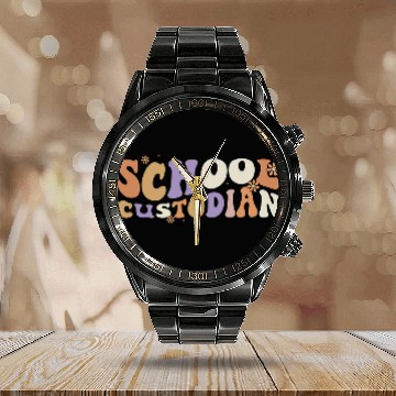 Discover School Custodian Appreciation Back To School Janitor Worker Baseball Tees Calendar Steel Band Watch