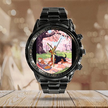 Discover Miniature Pinscher Cherry Blossom Funny Dog Picnic Calendar Steel Band Watch