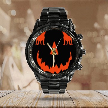 Discover pumpkin Jack Russell Terrier halloween Baseball Tees Calendar Steel Band Watch