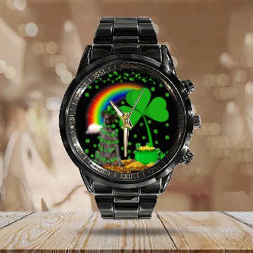 Discover Funny Rainbow German Shorthaired Pointer Dog St Patricks Day Calendar Steel Band Watch
