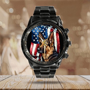 Discover Patriotic German Shepherd American Flag Calendar Steel Band Watch