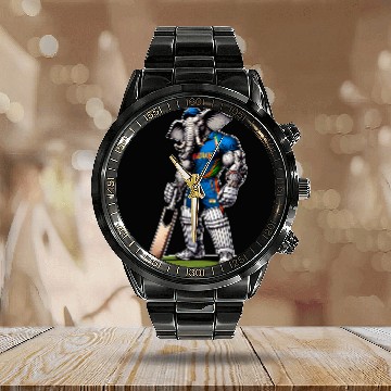 Discover India Elephant Cricket Player Cricketer Calendar Steel Band Watch