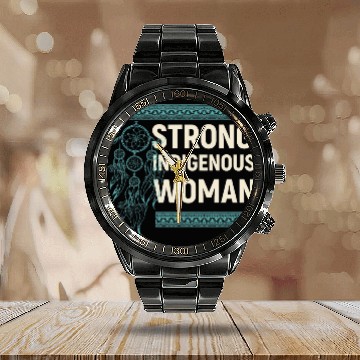 Discover Strong Indigenous Woman Native American 1 Calendar Steel Band Watch
