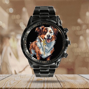 Discover Pawsome Pals Australian Shepherd Cartoon Calendar Steel Band Watch