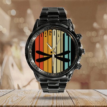 Discover Retro Dragonfly Insect Zip Calendar Steel Band Watch