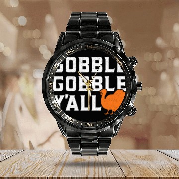 Discover Retro Gobble Gobble Yall Cute Turkey Thanksgiving Calendar Steel Band Watch