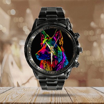 Discover Rainbow German Shepherd Designer Calendar Steel Band Watch