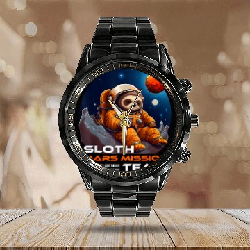 Discover Sloth Mars Mission Team Funny Space Astronaut sloth design Calendar Steel Band Watch