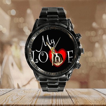 Discover My Love Saint Bernard Zip Calendar Steel Band Watch