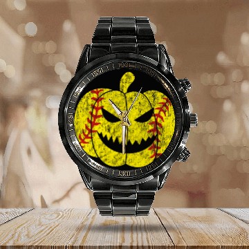 Discover Softball Player Scary Pumpkin vintages Costume Halloween 2 Calendar Steel Band Watch