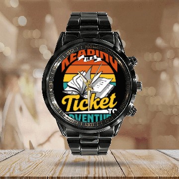 Discover Reading Is A Ticket To Adventure Librarian Books Library Baseball Tees Calendar Steel Band Watch