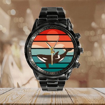 Discover Ocean Animals Orca Whale Retro Art Baseball Tees Calendar Steel Band Watch