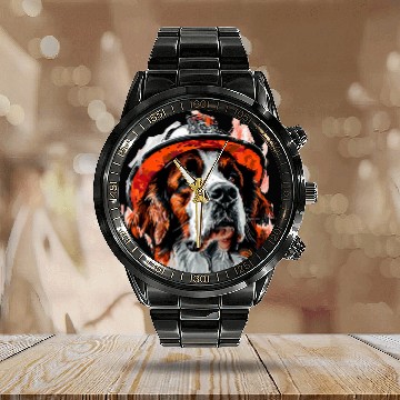 Discover Saint Bernard Firefighter Hat Fireman Dog Calendar Steel Band Watch