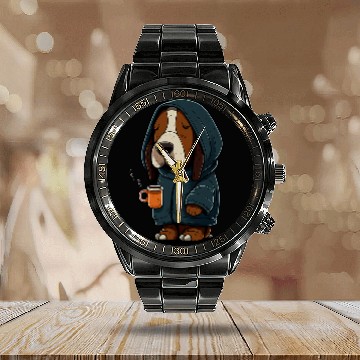 Discover Grumpy Coffee Lover Dog on Coffee Basset Hound Baseball Tees Calendar Steel Band Watch