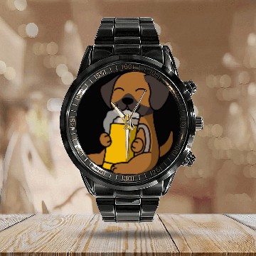 Discover Rhodesian Ridgeback Drinking Beer Dog Calendar Steel Band Watch