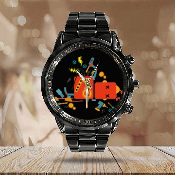 Discover Robotics Engineering Boy Robot Lover Calendar Steel Band Watch