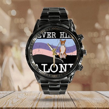 Discover Never Hike Alone Basenji Dog Hiking Baseball Tees Calendar Steel Band Watch