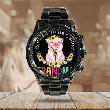 Discover Womens Womens Blessed To Be Called Grandma Pig Cute Baseball Tees Calendar Steel Band Watch