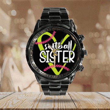 Discover Softball Sister Softball Player 2 Zip Calendar Steel Band Watch